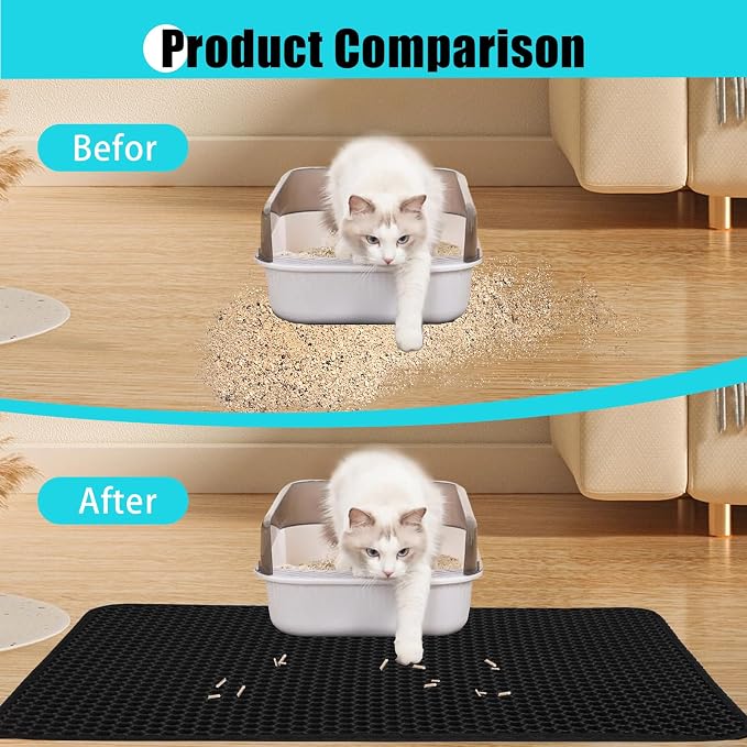Cat Litter Mat, 23"x14.5", Black | Double Layer, Waterproof, Litterbox Mat