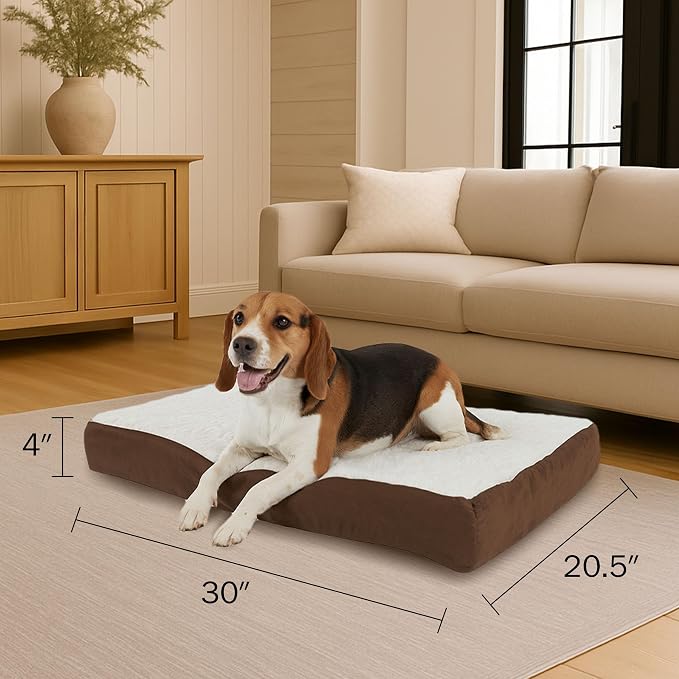 Orthopedic Dog Bed - 2-Layer Memory Foam Dog Bed with Machine Washable Sherpa Cover - 30x20.5 Mattress for Medium Dogs up to 45lbs by PETMAKER (Brown)