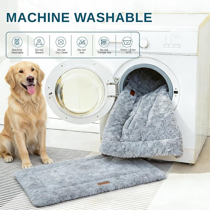 Reversible Dog Crate Mat for Large Dogs,Oxford & Fleece, 42"x27",Light Gray | 1.2" Fill Preserves Crate Height,Fleece Cozy,Wipes Clean,Splash-Proof,Machine Washable, Folds Flat For 30" Wire Crate & Go