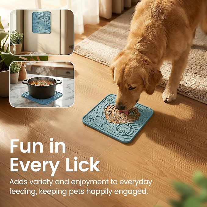 OHMO Lick Mat for Dogs and Cats(Large, Dark&Light Blue, 2pcs) Enrichment Accessories Toy Space Star Easy Clean Pet Slow Feeder/Suction Cups, Licking Pad for Anxiety Relief and Boredom Reduction