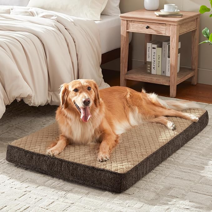 JOEJOY Orthopedic Dog Bed for Large Dogs, Washable Dog Crate Bed Large Sized with Removable Cover, Egg Memory Foam Big Pet Beds, Brown, 35"x22"
