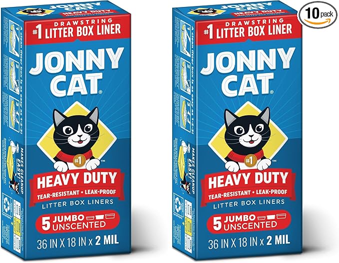 Jonny Cat Litter Box Liners: Heavy Duty - Tear & Leak Resistant - Drawstring Close - Jumbo,5 Count (Pack of 2)