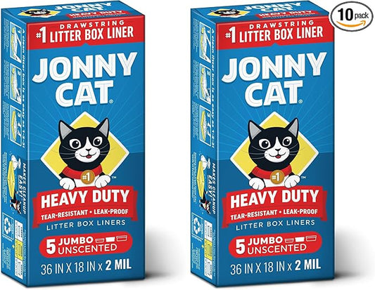 Jonny Cat Litter Box Liners: Heavy Duty - Tear & Leak Resistant - Drawstring Close - Jumbo,5 Count (Pack of 2)