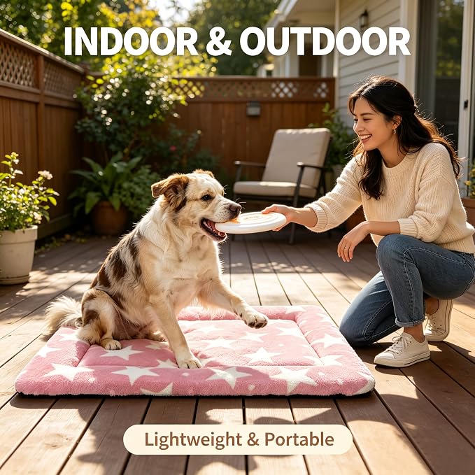 Dog Bed Mat,Reversible & Ultra Soft Kennel Pad-Machine Washable Pet Bed for Dogs & Cats-All-Weather Crate Liner for Crates,Carriers & Travel (Big Star&Pink, 30.0" L x 20.0" W x 1.5" Th)