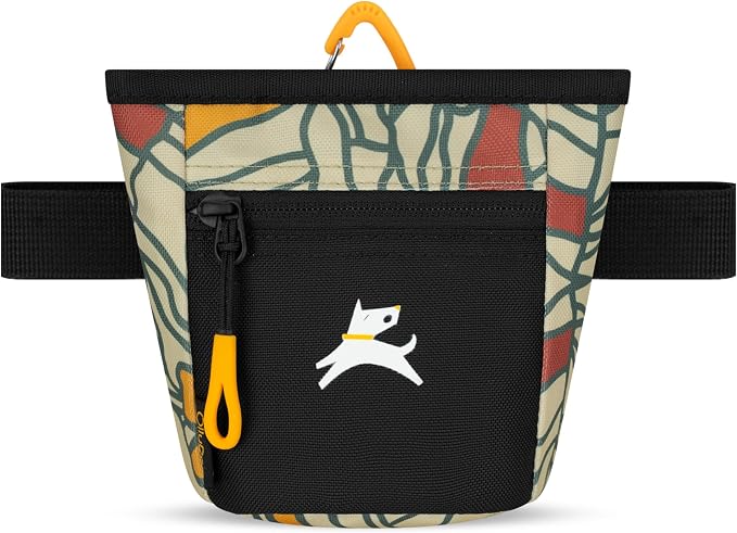 Goodie Treat Bag, Dog Treat Training Pouch | Magnetic Closure | 3 Ways to Wear | Hands-Free Waist Belt | Water-Resistant Recycled Vegan Fabric (Fiori)