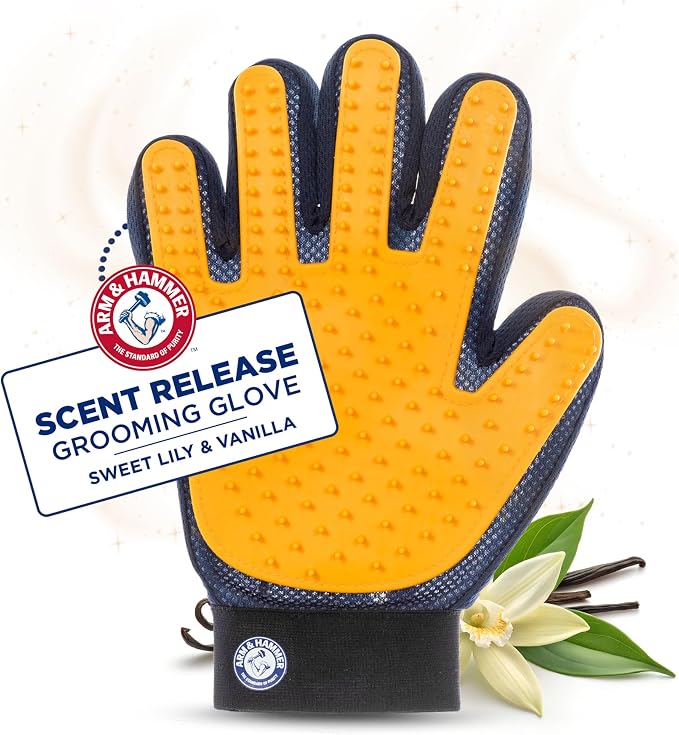 Arm & Hammer Deodorizing Dog Grooming Glove, Lily & Vanilla Scent | Fragrance transfer technology, baking soda infused, deshedding glove, for bathing and dry grooming daily