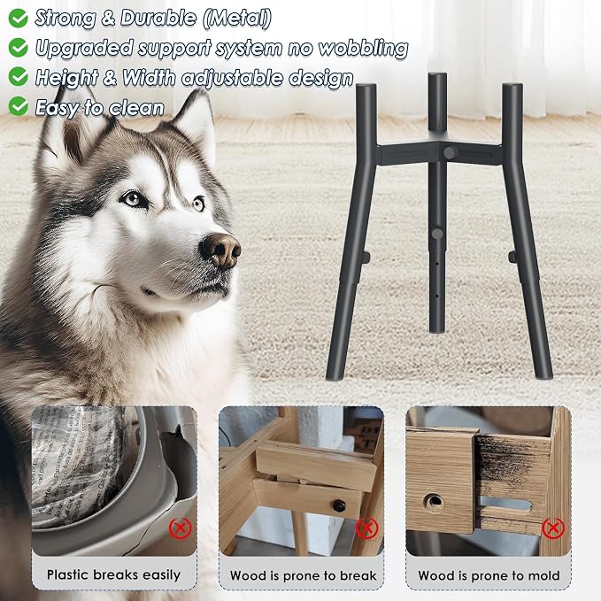 SHAINFUN Raised Dog Bowl Stand for Medium & Large & Extra Large Dogs, Adjustable Wide 7-10.7" Heights 9.8-13.4" (Bowl Not Included)