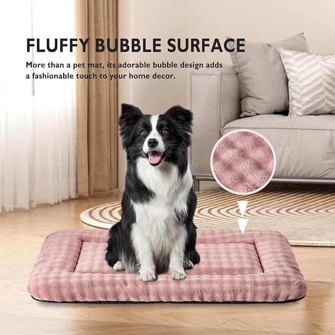 Dog Bed Mat Crate Pad for Large Dogs, Dusty Pink, 36"x 23" | Washable Soft Pet Sleeping Mat, Anti-Slip Kennel Pad with 3D Bubble Pattern