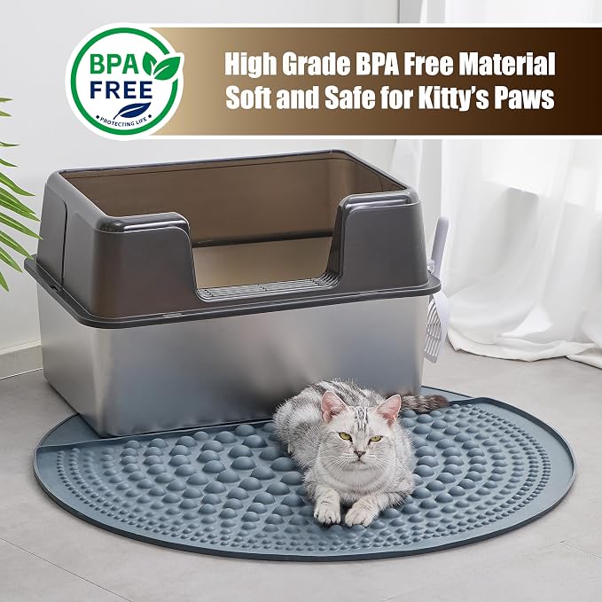 PetPals Silicone Cat Litter Trapping Mat, 32" Round Air-Bubble Litter mat | Waterproof & Non-Slip Litter Catcher, Self-Cleaning Litter Box Mat, Large Litter mat for Automatic Litter Box, Grey