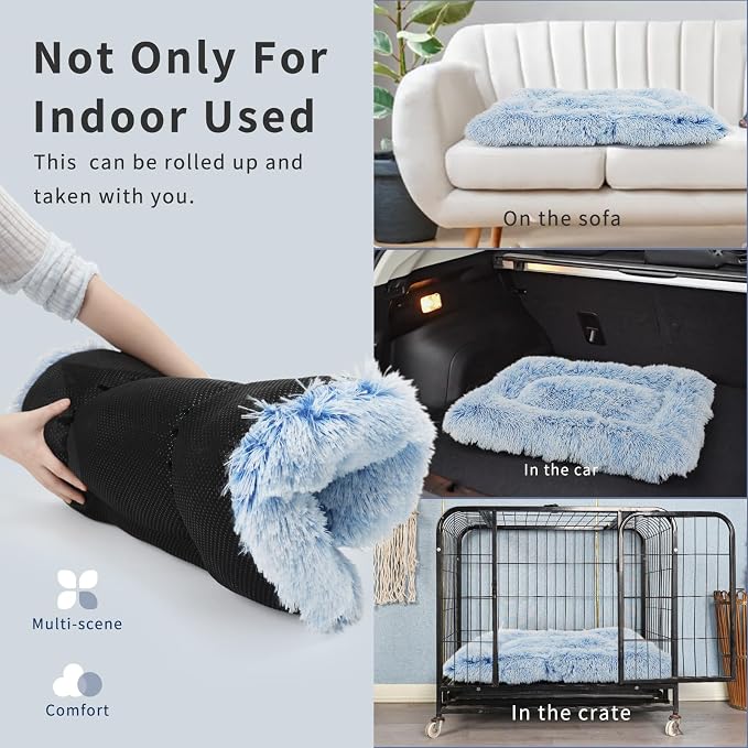 nononfish Dog Crate Bed for Small Dogs Washable Orthopedic Flat for Inside Crate Cages Kennel House Sofa Plush Comfy Sleeping,Gradient Blue 24 in