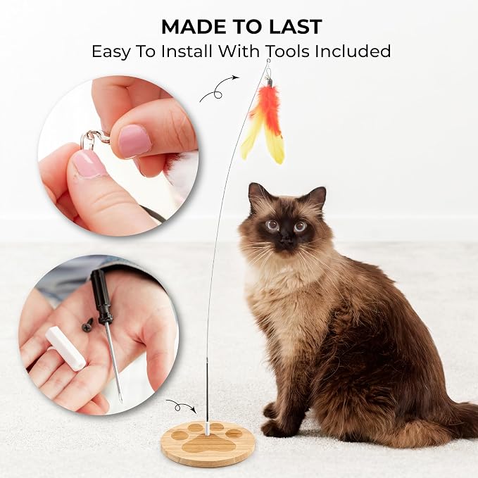 Feather Wand Teaser Cat Toys 18-Piece Simulation Toys for Indoor Cats, Cat Stuff Self-Holding Floor Base & Suction Cup, Bird Simulation Self Play Kitten Toys for Bored Adult Cats