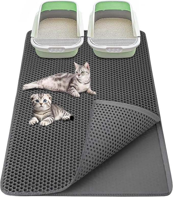 Cat Litter Mat 36"x 24" Double Layer Waterproof Litter Trapping Mat, Gray | Kitty Cat, Easy to Clean Litter Box Mat Scatter Control Pad