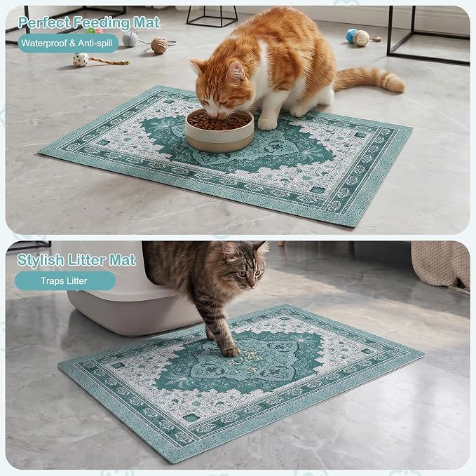 Glittme Cat Litter Mat with Non-Slip Bottom Litter Box Mat 40"X30" Litter Trapping Mat Easy to Clean Washable Cat Food Mat for Kitty,XL