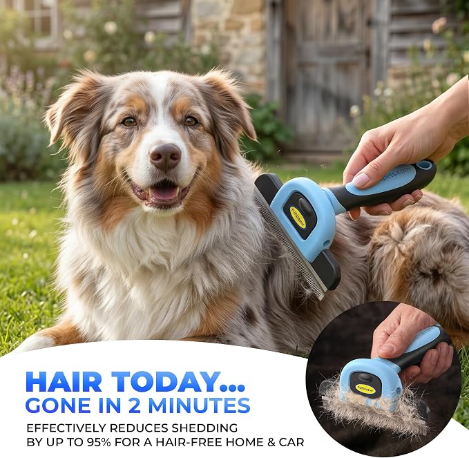 DakPets Dog Brush for Shedding – Stainless Steel Deshedding Dog Brush, Dog Grooming Brush & Deshadding Tool for Dogs & Cats, Remove Undercoat Hair for Short & Long Haired Dogs & Cats
