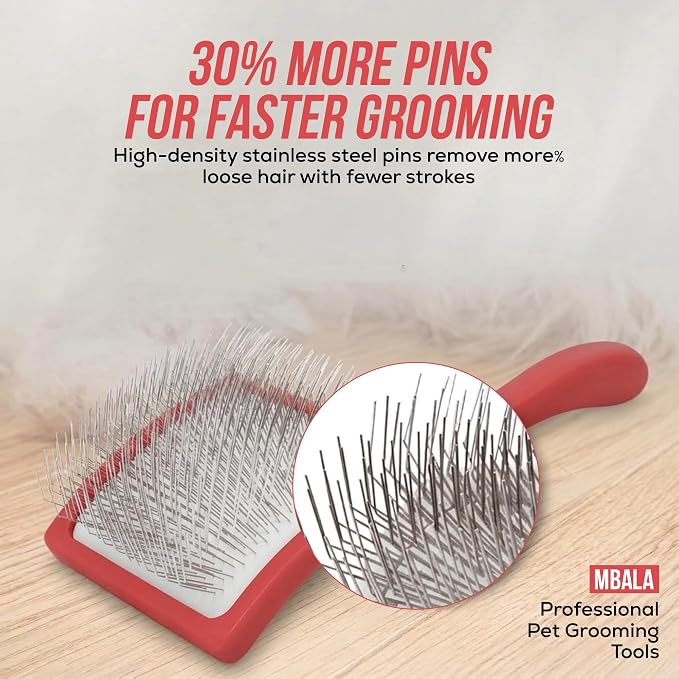 Dog Slicker Brush for Doodles, Goldendoodles & Labradoodles – Extra Long Pin Brush for Dematting & Deshedding – Removes Tangles, Knots & Loose Hair – Wooden Handle for Thick, Curly Coats (Large)
