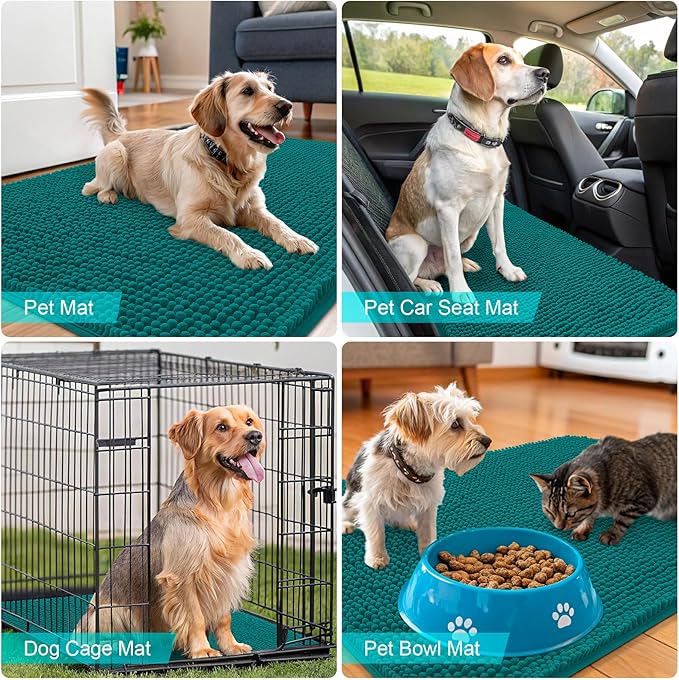 OLANLY Dog Door Mat for Muddy Paws 54x32, Super Absorbent Chenille Mud Mat | Lake Blue, Absorbs Moisture and Dirt, Non-Slip Machine Washable Doormat, Quick-Drying Indoor Entryway Floor Carpet for Dogs