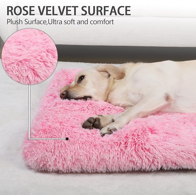 Large Dog Bed Pink, Washable Crate Pad 36", Plush Pet Mats for Sleeping | Ultra Soft Cozy, Machine Washable, Anti-Slip Bottom, Kennel Pad 35*23", Easy to Care, Girl Princess