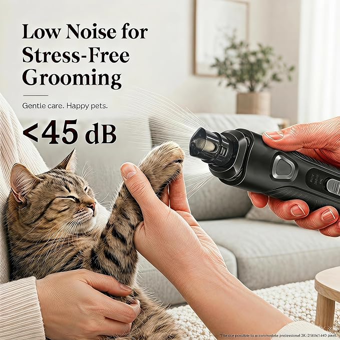 Pet Nail Grinder for Dogs and Cats, 2-Speed Electric Dog Nail Trimmer, Extral Steel Pet Nail Clipper, Rechargeable 2000mAh Nail Grinder for Small Medium Large Dogs with 2 LED Lights, Black
