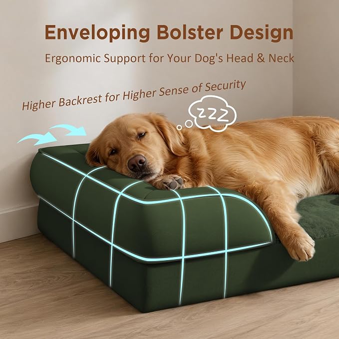 Comfort Expression Orthopedic Dog Bed for Extra Large Dogs with Bolster | Waterproof Dog Couch Bed with Washable Cover & Non-Slip Bottom, Supportive Egg Crate Foam XL Pet Bed, 42x30 Inch