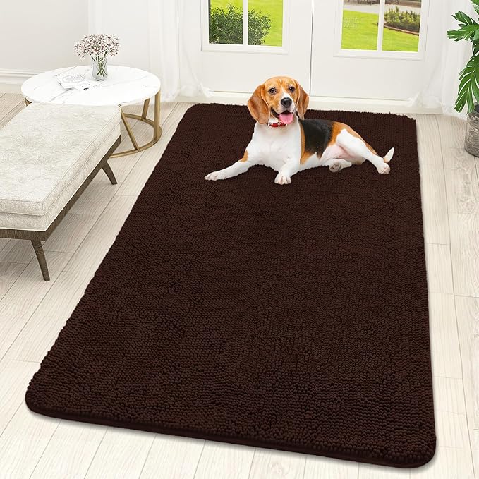 OLANLY Dog Door Mat for Muddy Paws 59x32, Super Absorbent Chenille Mud Mat | Brown, Absorbs Moisture and Dirt, Non-Slip Machine Washable Doormat, Quick-Drying Indoor Entryway Floor Carpet for Dogs