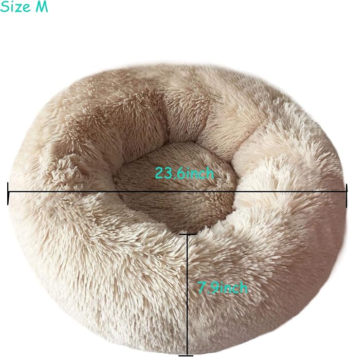 Modern Soft Plush Round Pet Bed for Cats or Small Dogs, Mini Medium Sized Dog Cat Bed Self Warming Autumn Winter Indoor Snooze Sleeping Cozy Kitty Teddy Kennel (24'' D x 8'' H, Champagne)