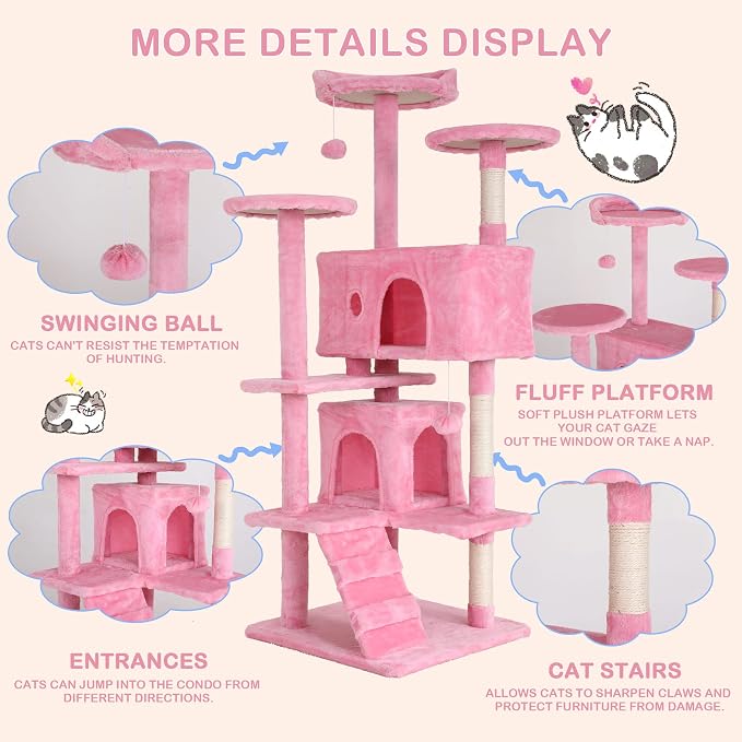 70'' Tall Multi-Level Cat Tree for Indoor Cats, Furniture With Scratching Post, Platform, Condo, Tower With Funny Toy, Corner Tree for Medium Cats