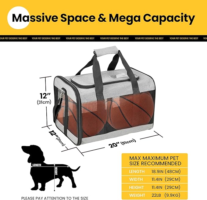Conlun Dog Carrier Soft Sided, Large Cat Carrier with Inner Safety Leash, Pet Transport Carrier for Large Cats and Medium Dogs up to 20 Lbs, Collapsible Travel Puppy Carrier Bag -Gray L