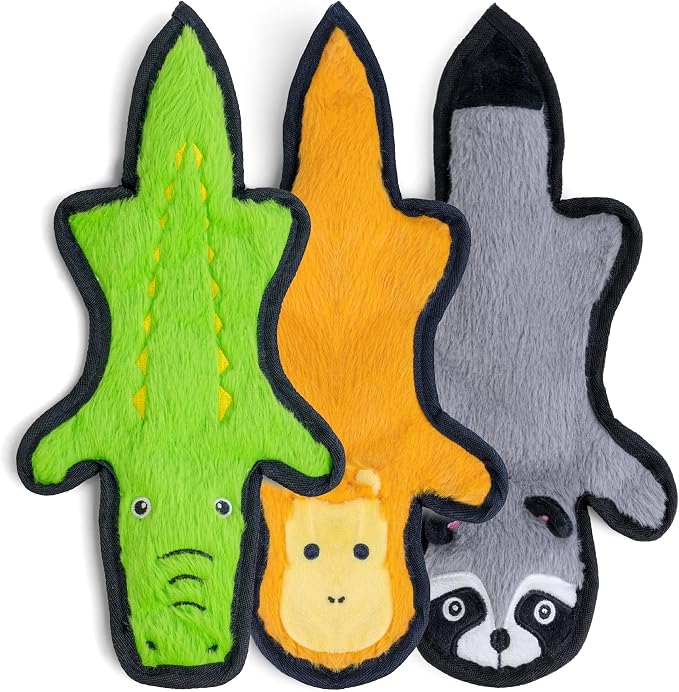 SHARLOVY No Stuffing Dog Toys Crinkle Squeaky, Long Lasting Chews for Aggressive, Durable Plush Dog Puppy Chew Toys for Teething, with 6 Tough Layers for Small Medium Large Breed-3 Pack,Small