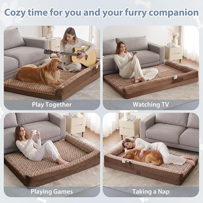 BFPETHOME Orthopedic Washable Dog Bed, Sleeping Couch for Large Senior Dogs | Deluxe Plush Rose Velvet Washable Cover, Egg Crate Foam Support, Waterproof Lining, Non-Slip Bottom, Senior Dogs
