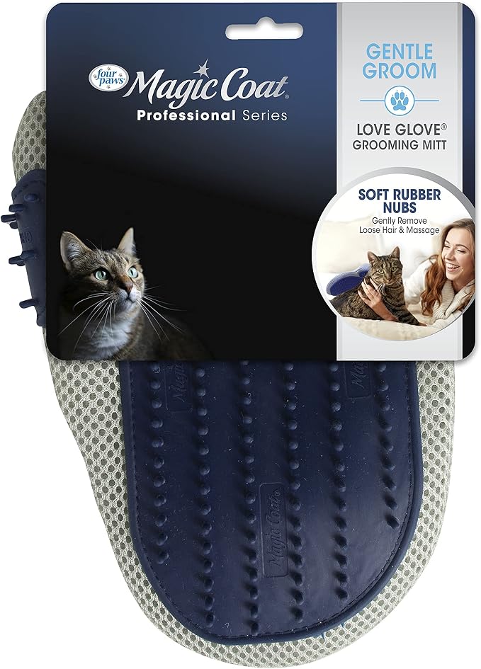 Four Paws Love Glove Cat Grooming Glove | Grooming mitt for cats, deshedding & dematting, removes loose hair, massages skin, lifts hair from furniture & carpets