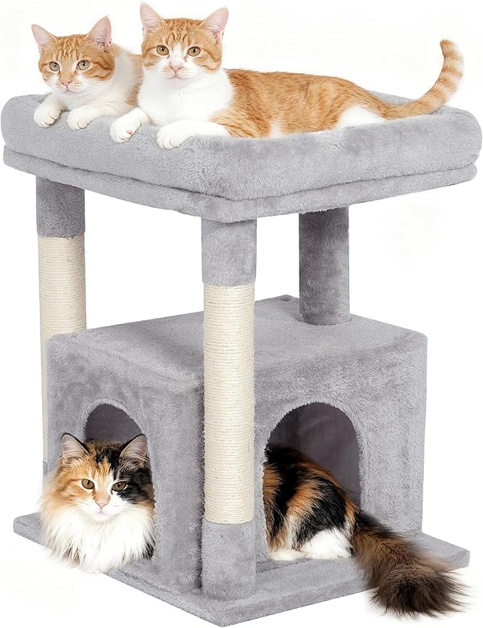 23.6" Cat Tree for Large Cat, 19 * 15.8 in Large Perch, Light Gray | Cat Tower with Scratching Post, 2-door Cat Condo for Adult Indoor Cats, Easy to Clean and Install, Assembly tools included