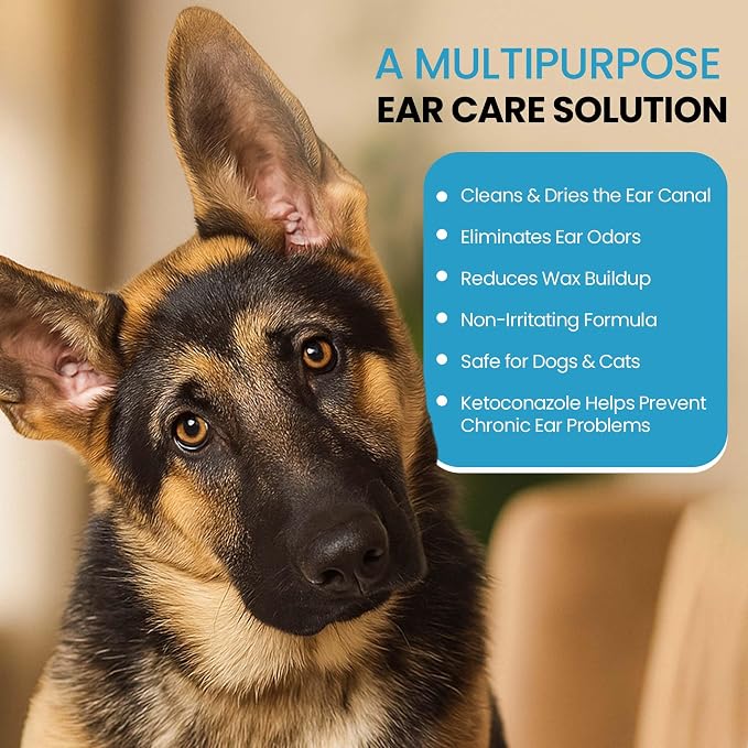 Replenish Otic Ear Cleaning Solution for Dogs, Antiseptic Ear Flush, 8 oz | Dr. Rachel's Antiseptic Ear Cleaner for Dogs & Cats – Advanced Ear Flush for Yeast Treatment and Odor Control – 8 oz