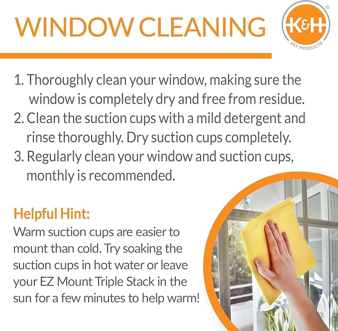 K&H Cat Window Perch, EZ Mount Quad Stack for Large Cats, 23x12in | Sturdy Cat Window Hammock Bed, Steel Frame, Suction Cups, 4 Washable Shelf Covers, Foldable, Fits 27in W X 59in H Glass