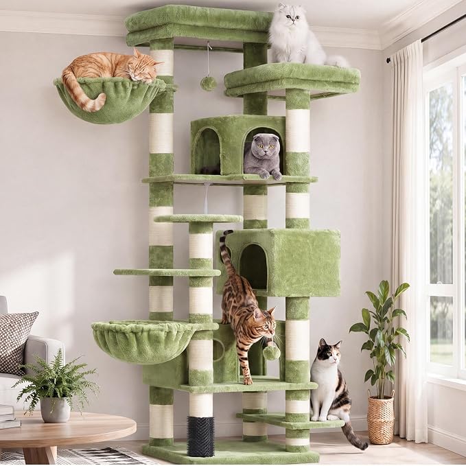 Hey-brother Cat Tree, Multi-Level Tower with 3 Condo, Hairbrush, MPJ035-MGR
