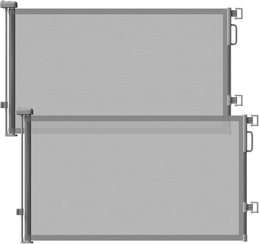 2Pack Retractable Baby Gates for Stairs, 58" Extra Wide Mesh Dog Gate for Doorways, Child Gate for Toddler Pet, Indoor and Outdoor Use, Easy Install, 34" Height, Gray