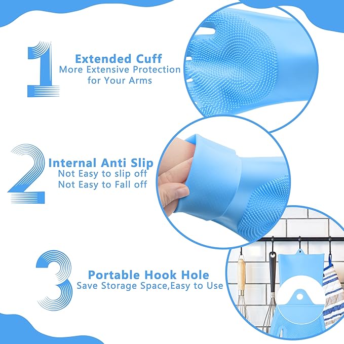 Pet Grooming Gloves—Dog Washing Gloves with High-Density Teeth | Dog Bath Scrubber with Enhanced Five Finger Design, Silicone Gloves for Dogs and Cats Bathing, Massage (Blue)