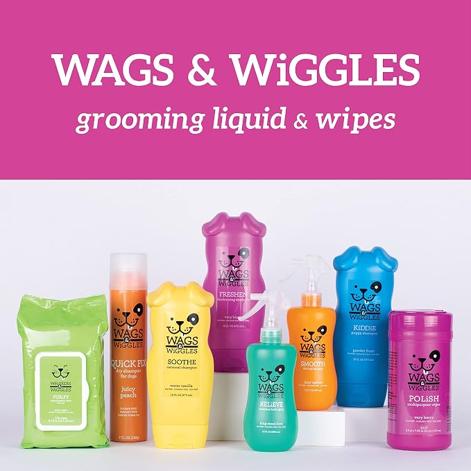 Wags & Wiggles Quick Fix Dog Dry Shampoo, Juicy Peach, 7 Oz | Waterless grooming formula, for quick touch-ups between baths, fresh scent, for daily dog grooming use