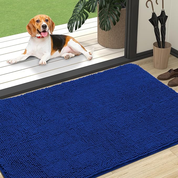 OLANLY Dog Door Mat for Muddy Paws 47x32, Super Absorbent Chenille Mud Mat | Royal Blue, Absorbs Moisture and Dirt, Non-Slip Machine Washable Doormat, Quick-Drying Indoor Entryway Floor Carpet for Dogs