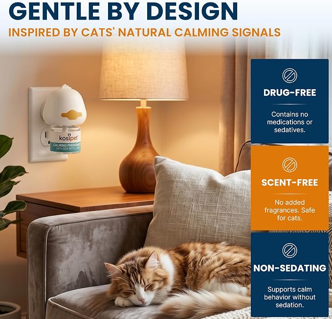 Cat Calming Diffuser with Feline Facial Pheromone (F3), Drug-Free & Scent-Free, 30-Day Plug-in Kit | Cat Calming Diffuser with Feline Facial Pheromone (F3)