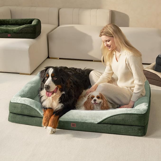 EHEYCIGA Orthopedic Dog Bed for Medium Dog, 30x20 Inch Memory Foam Dog Couch Bed with Sides, Waterproof Liner & Washable Removable Cover, Bolster Pet Sofa, Green