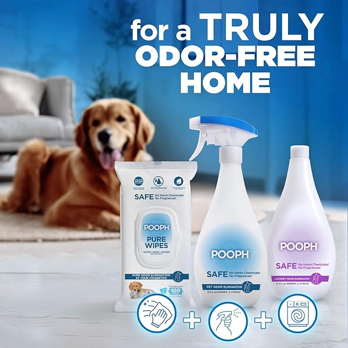 POOPH Pet Odor Eliminator Spray, 32 fl oz | Unscented pet odor eliminator spray for home surfaces, upholstery, furniture, and vehicles