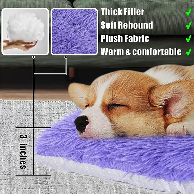 Machine Washable Dog Bed, Deluxe Plush Dog Crate Pad and Cat Bed, Anti-Slip Bottom Kennel Pad Mat, Fuzzy Pet Beds for Large, Medium, Small Dogs Breeds (Violet, 36.0" L x 24.0" W x 3.0" Th x 1 Pack)