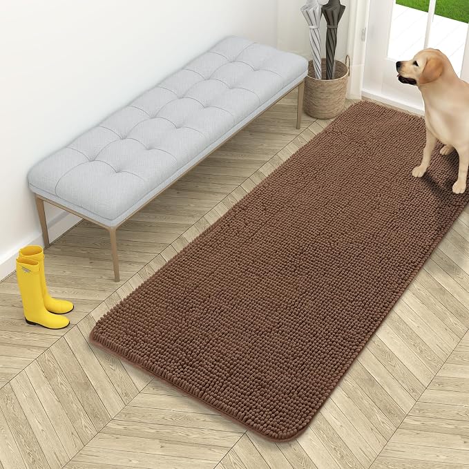 OLANLY Dog Door Mat for Muddy Paws 54x24, Super Absorbent Chenille Mud Mat | Mocha, Absorbs Moisture and Dirt, Non-Slip Machine Washable Doormat, Quick-Drying Indoor Entryway Floor Carpet for Dogs