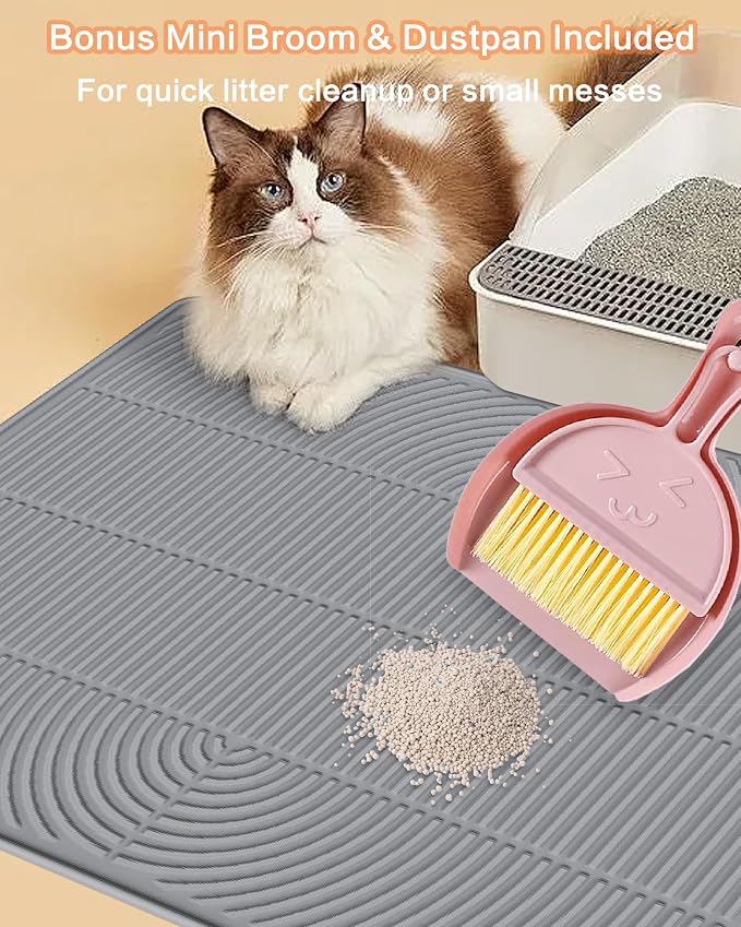 Extra Large Cat Litter Mat XL, 47" x 35", Silicone Waterproof | Traps litter, Easy to clean, Vacuum & wipe off, Waterproof backing, Non-slip design, Soft on paws