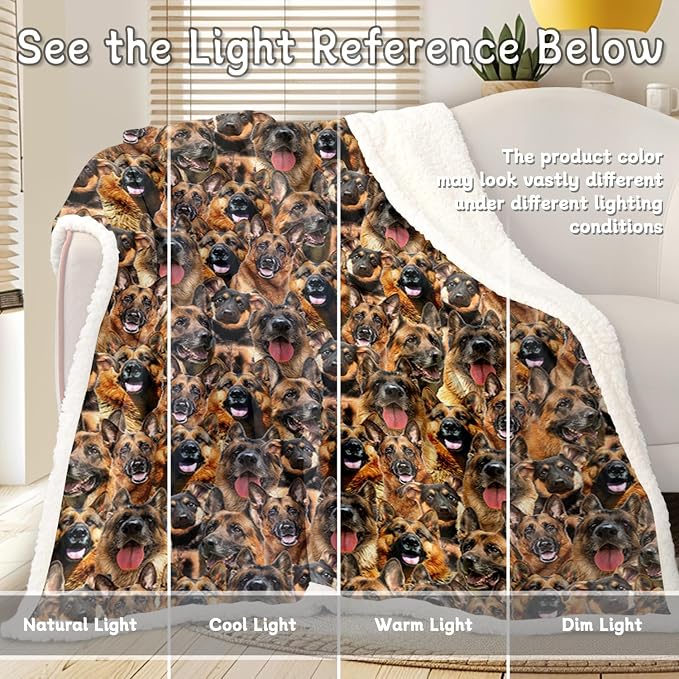 BlessLiving Fuzzy Dogs Blanket for Kids Adults Cute Puppy Fleece Blanket Reversible Animal Pattern Sherpa Throw (German Shepherd Dog,Throw, 50 x 60 Inches)