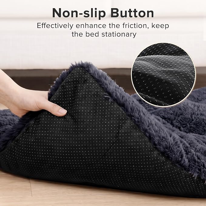 JOEJOY Dog Bed Crate Pad, Deluxe Plush Washable Dog Beds Fulffy Soft Kennel Pad Anti-Slip Pet Sleeping Mat for Medium Small Dogs, 29" x 21", Dark Grey