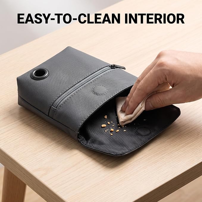 Dog Treat Pouch and Dog Training Clicker, Treat Bag with Poop Bag Dispenser, Powerful Magnetic Clasp, Metal Clip Waist Belt Fanny Pack for Pet Walk Dog Training (Dark Grey)