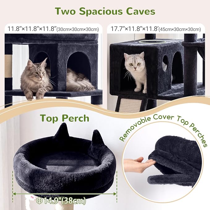 Globlazer Heavy Duty Cat Trees for Large Cats, Sturdy 72in Maine Coon Cat Tree for Large Cats 20 lbs+ Heavy Duty Cat Tower for Adult Biggest Cat with 6 Scratching Posts, Hammock, S72, Smoky Gray