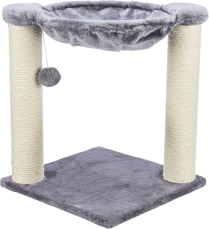 Trixie Baza Cat Scratching Posts, Gray, 15.7" L x 15.7" W x 19.7" H | Indoor Cat Furniture, Plush Hammock, Two Sisal Cat Scratching Posts, Dangling Toy Ball