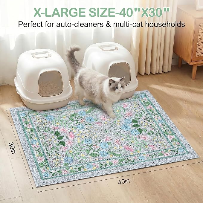Glittme Cat Litter Mat, 40"x30" Non-Slip Washable Trapping Mat for Cats | Litter Trapping Mat With Thick PVC Coil To Catch Scatter, Soft On Paws And Waterproof Bottom To Protect Floors